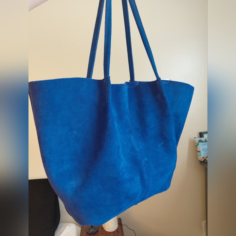 Oversized Devan Portland Leather Joni Blue Suede Tote Bag NWT